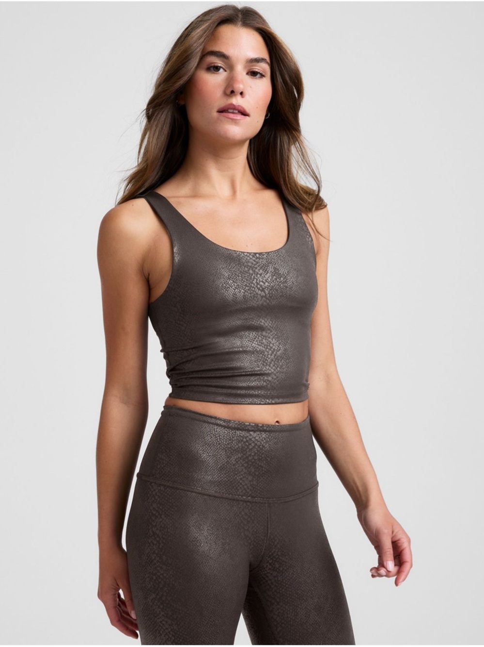 BEYOND YOGA Snake Print Brown Textured Crop Tank S BNWT Rare Edition Top Taupe